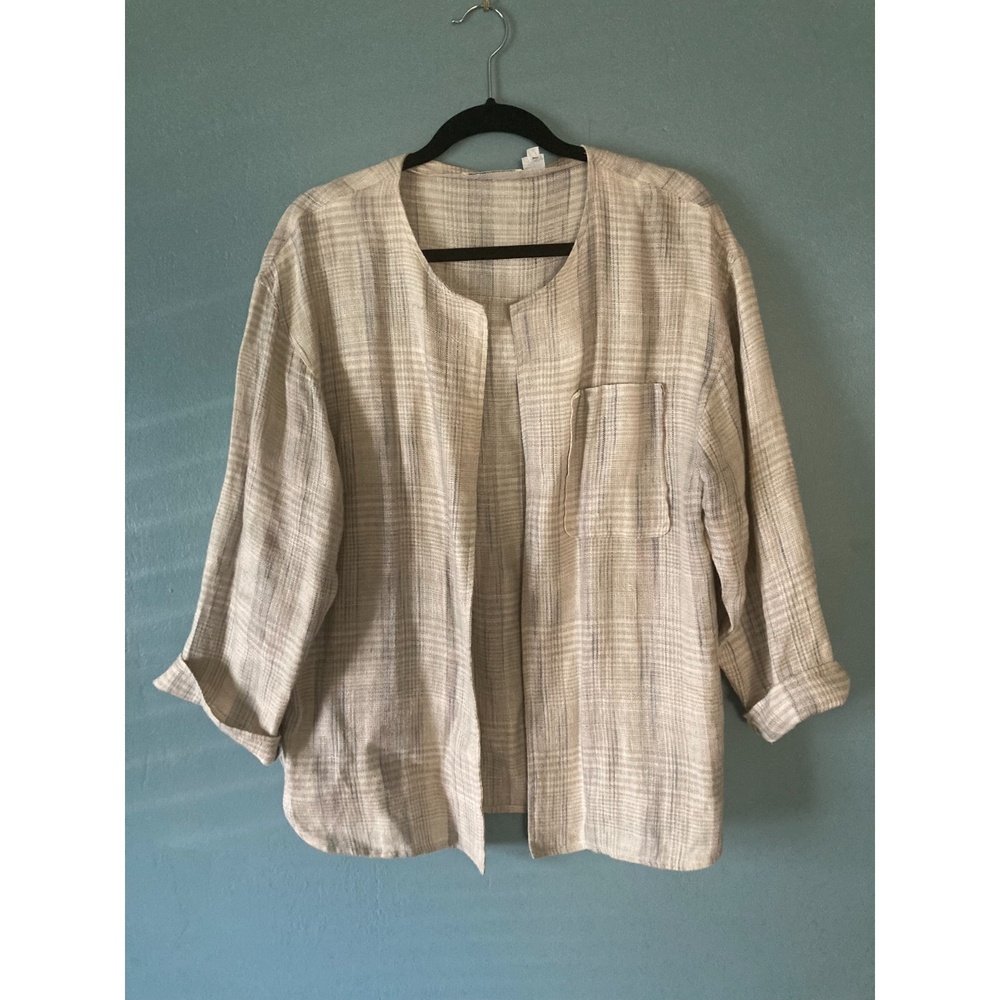 Garfinckel's beige linen open jacket 3/4 sleeves size 10